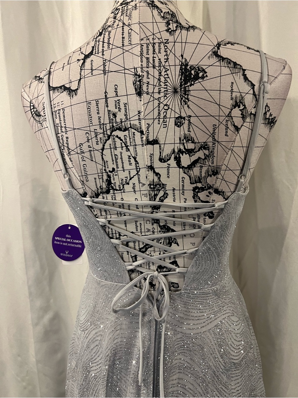 Windsor Silver Sparkle Spaghetti-Strap Prom Gown - Picture 9 of 14